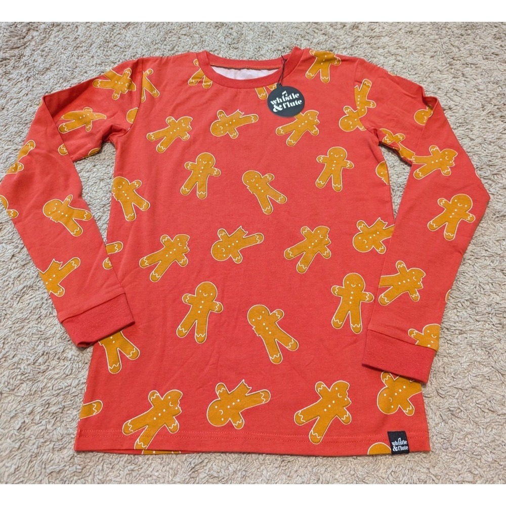Whistle & Flute Gingerbread Pajama Top Shirt Kids Sz 11 12 Bamboo Organic Cotton